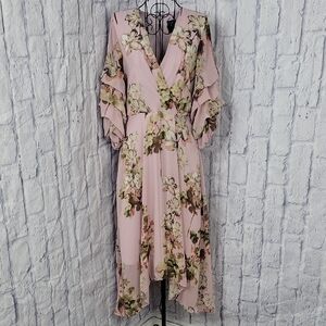 Gabby Skye Blush Pink Floral Chiffon Midi Dress Size‎ 6